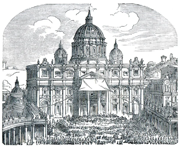 Old Engravings Shows Papal Basilica Saint Peter Book History Church — Stock Photo, Image