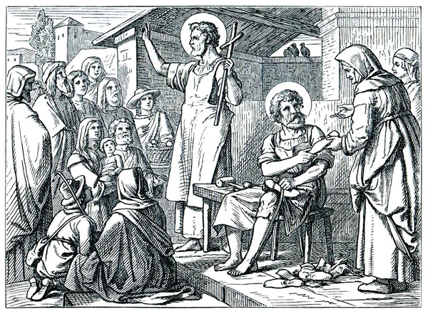 Stare Ryciny Przedstawiono Świętych Crispina Crispinian Książka Historia Kościoła 1880 — Zdjęcie stockowe
