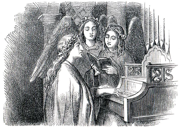 Grabaciones Antiguas Depicted Saint Cecilia Libro Historia Iglesia 1880 — Foto de Stock