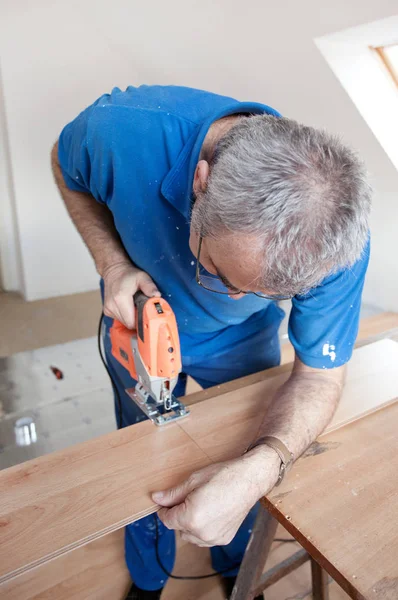 Man Installing Wood Floor Furniture Royalty Free Stock Photos