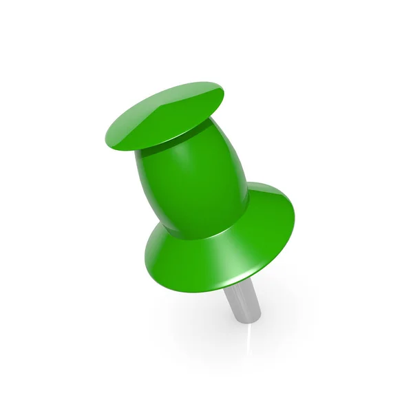 在白色3D图像上隔离的绿色拇指钉 — 图库照片