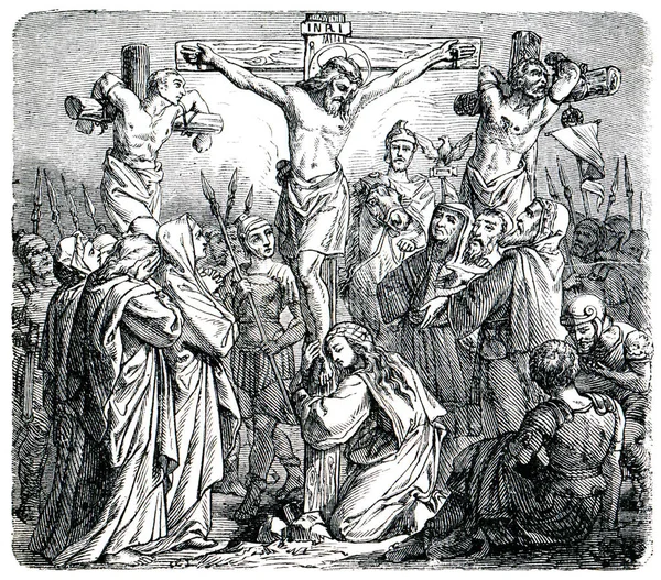 Oude Gravures Toont Kruisiging Van Christus Het Boek Geschiedenis Van — Stockfoto