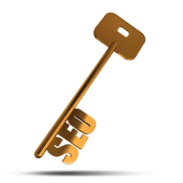 Seo Gold Key Symbol Für Suchmaschinenoptimierung Konzeptionelles Image — Stockfoto