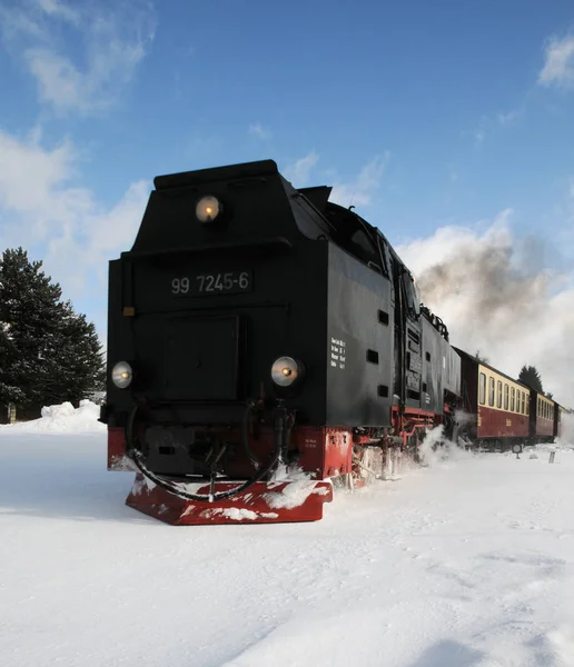 Harzian Smalspårig Järnväg Och Nysnö — Stockfoto