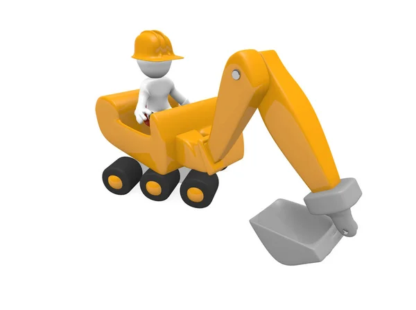 Trabalhador Construção Civil Com Escavador Amarelo Imagem — Fotografia de Stock