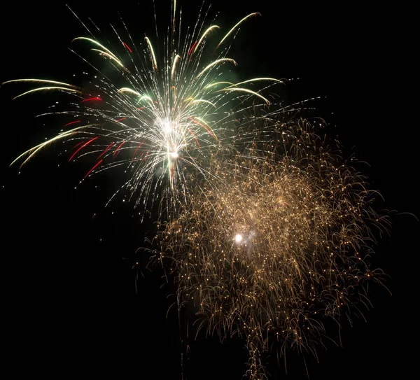 Fogos Artifício Céu Noturno Pirotecnia — Fotografia de Stock