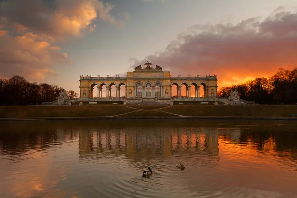 Gloriette Vienna Edificio Hito Frente Estanque Con Puesta Sol — Foto de Stock