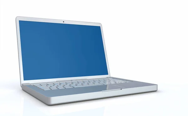 Laptop Bleu Argent Sur Fond Blanc — Photo