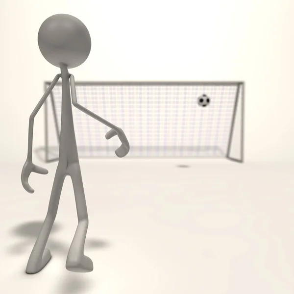 Uma Figura Dispara Uma Bola Futebol Para Gol Homem Foco — Fotografia de Stock