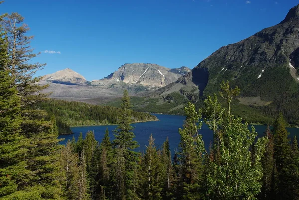 Bossen Rotspartijen Rond Het Eerste Meer Gletsjernationaal Park Montana — Stockfoto