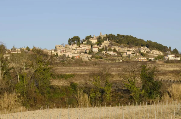 Régi Falu Ült Egy Dombon Rasteau Provence Franciaország — Stock Fotó