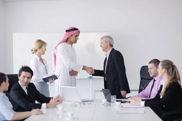 Business Meeting Handsome Young Arabic Man Presenting His Ideas Colleagues — Stock Photo, Image