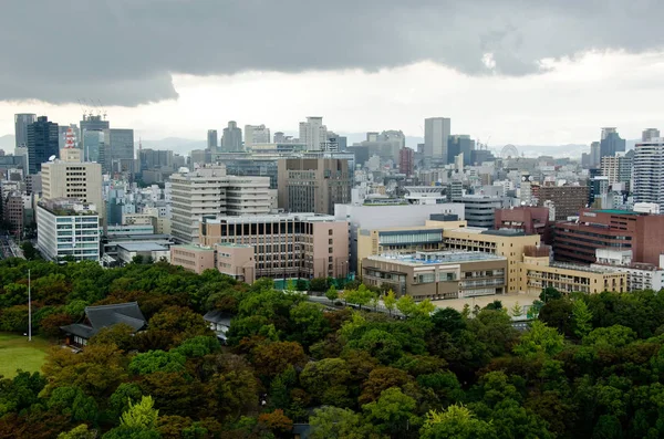 Skyline Osaka City Japão Como Visto Castelo Osaka — Fotografia de Stock