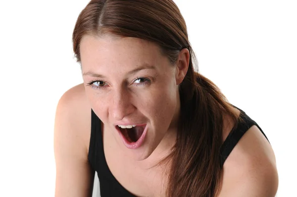 Beyaz Arka Planda Izole Edilmiş Kızgın Kadın Çığlığı — Stok fotoğraf