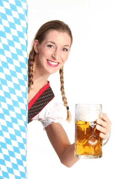 Mujer Dirndl Con Cerveza — Foto de Stock