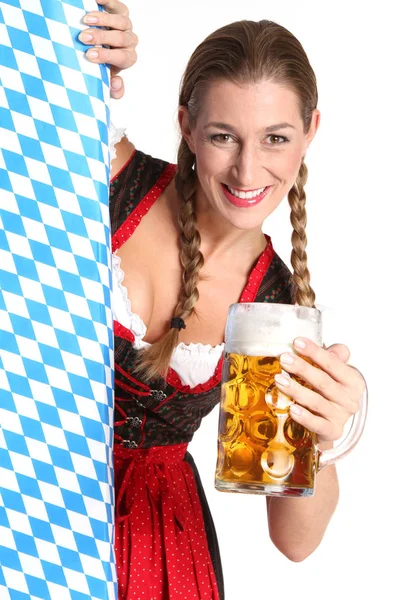 Frau Dirndl Mit Bier — Stockfoto