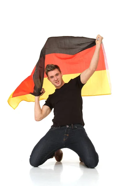 Deutscher Fan Mit Fahne — Stockfoto