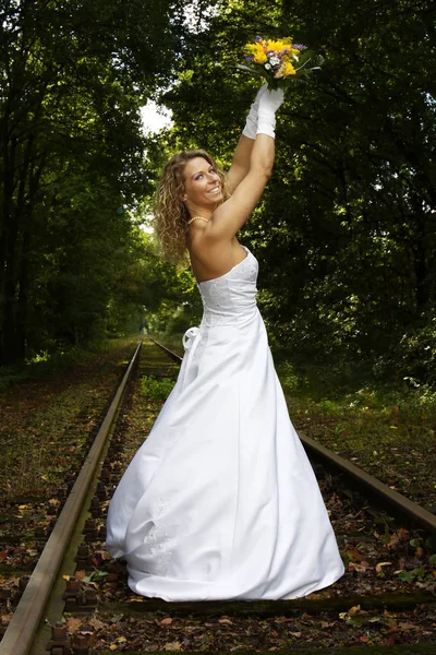 Noiva Casamento Vestido Noiva Vestido Casamento Casado Buquê Noiva Livre — Fotografia de Stock