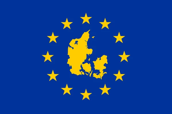 Karta Över Danmark Europeiska Unionens Flagga Med Gula Stjärnor — Stockfoto