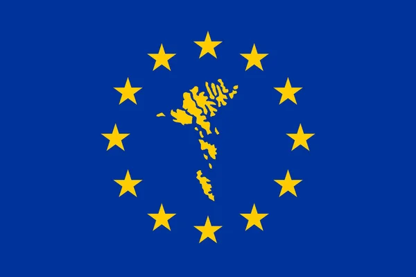 Karta Över Färöarna Europeiska Unionens Flagga Med Gula Stjärnor — Stockfoto