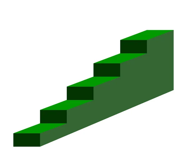 白色背景隔离的绿色台阶或楼梯标志 — 图库照片