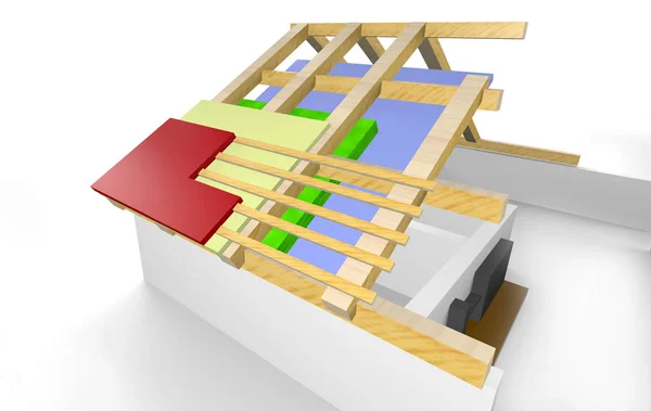 Takkonstruktion Värmeisolering Huset — Stockfoto