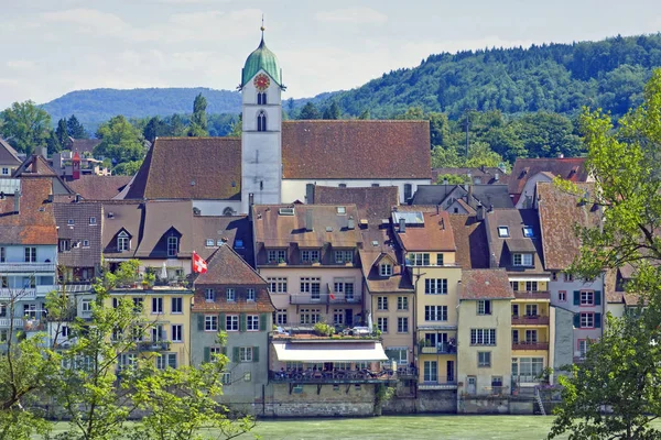 Vista Dal Rheinfelden Tedesco Attraverso Reno Alla Città Omonima Svizzera — Foto Stock