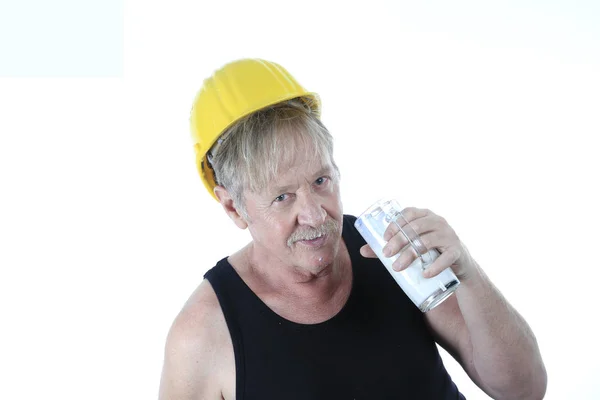 Bouwvakker Drinkt Een Glas Melk — Stockfoto