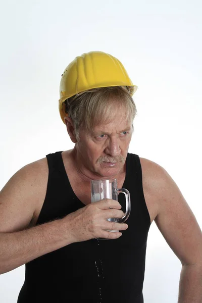 Construction Worker Drinking Glass Milk — Stock Photo, Image