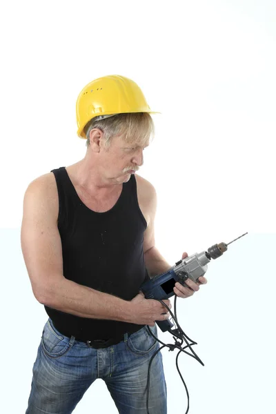 Construction Worker Drill — Stock Photo, Image