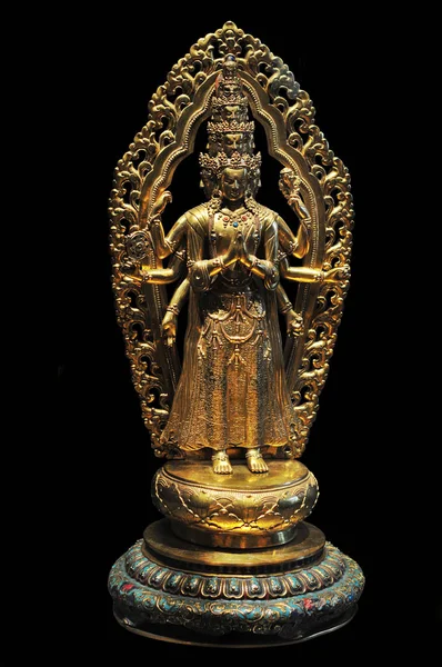 Zlatý Buddha Socha Izolované Černém Pozadí — Stock fotografie