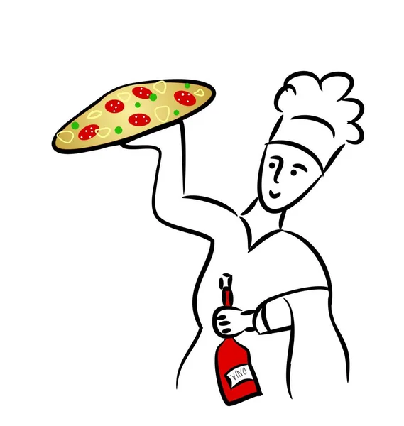 Zeichentrickfigur Eines Kochs Mit Einer Pizza — Stockfoto