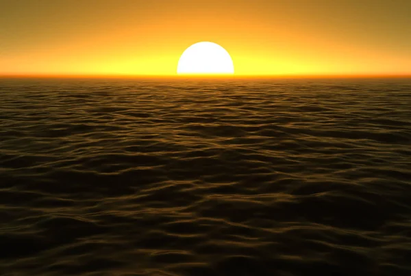 Güneş Parıldayan Turuncu Işıkla Okyanusun Üzerinde Batıyor — Stok fotoğraf