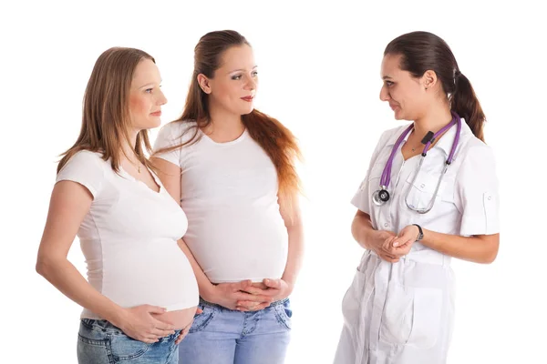 Dos Mujeres Embarazadas Médico Sobre Fondo Blanco — Foto de Stock