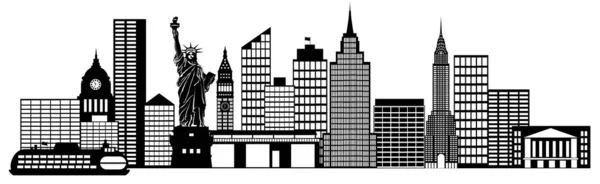 Nueva York Skyline Panorama Silueta Blanco Negro Clip Art Illustration —  Fotos de Stock