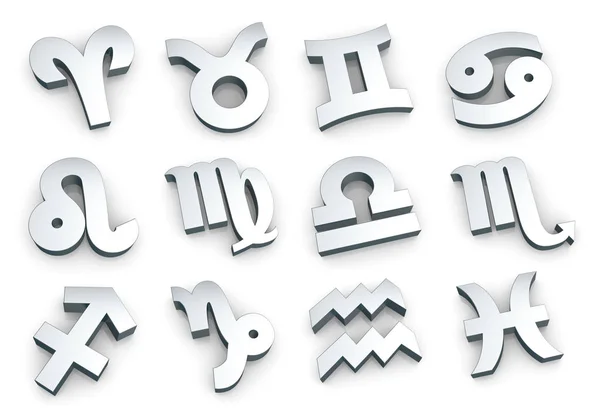 Set All Zodiac Signs Made Steel Render — Stock Photo, Image