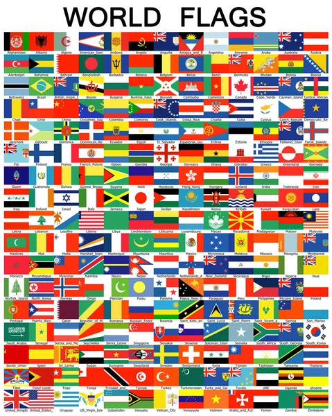 正式な色でアルファベット順にソートされた世界の旗の完全なセット — ストック写真