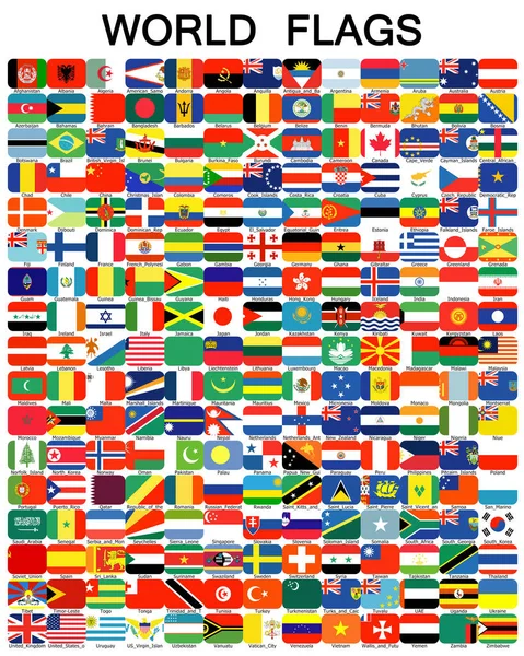 Komplett Uppsättning Flaggor Världen Sorterade Alfabetiskt Med Officiella Färger — Stockfoto
