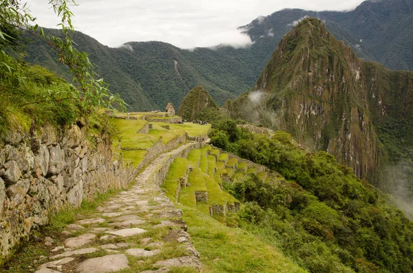 Szlaku Inków Zbliżającym Się Starożytnego Miasta Machu Picchu Peru — Zdjęcie stockowe