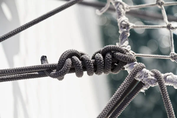 Ein Seeknoten Einem Netz Auf Einem Katamaran — Stockfoto