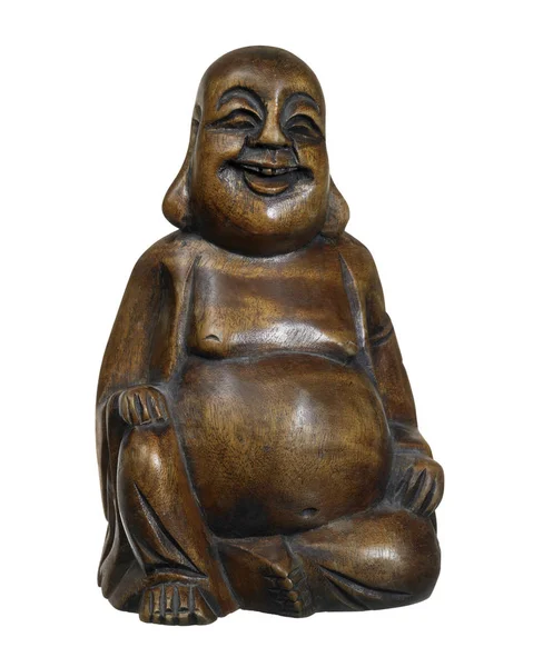 Studio Photography Wooden Buddha Sculpture White Back — Stock Photo, Image