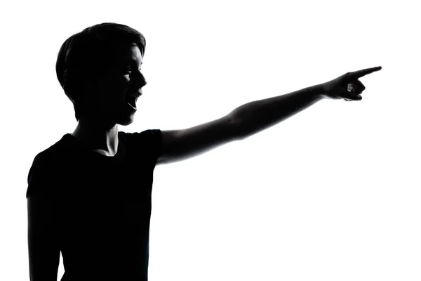 One Caucasian Young Teenager Silhouette Boy Girl Portrait Holding Empty — Stock Photo, Image