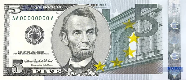 Bill Des Ehemaligen Präsidenten Abraham Lincoln Fünf Dollar Schein Kombiniert — Stockfoto