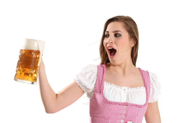 Vrouw Met Overlopend Bier — Stockfoto