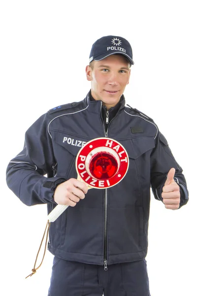 Ung Man Röd Uniform Med Pistol — Stockfoto