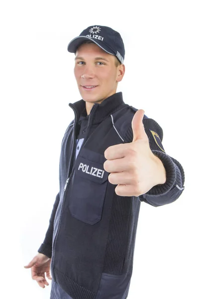 Polis Uniform Håller Tummen Upp — Stockfoto