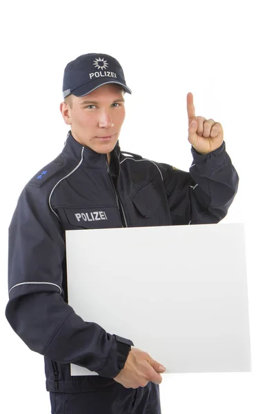 Jovem Asiático Homem Uniforme Com Bandeira Branco Isolado Branco — Fotografia de Stock