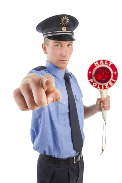 Ung Man Polisuniform Med Pistol — Stockfoto