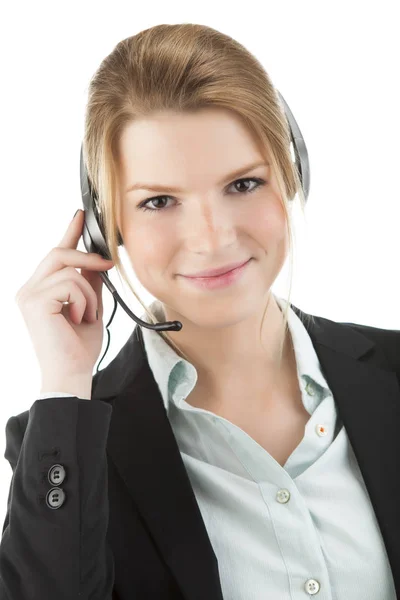 Young Blond Woman Headset — Stock Photo, Image