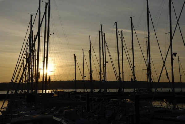 Zonsondergang Jachthaven Sonwik Flensburg Sleeswijk Holstein Duitsland — Stockfoto